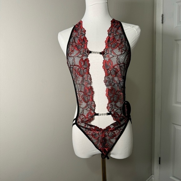 NWT AVIDLOVE CROTCHLESS STRAPPY  LACE LINGERIE TEDDY XL - Picture 2 of 6